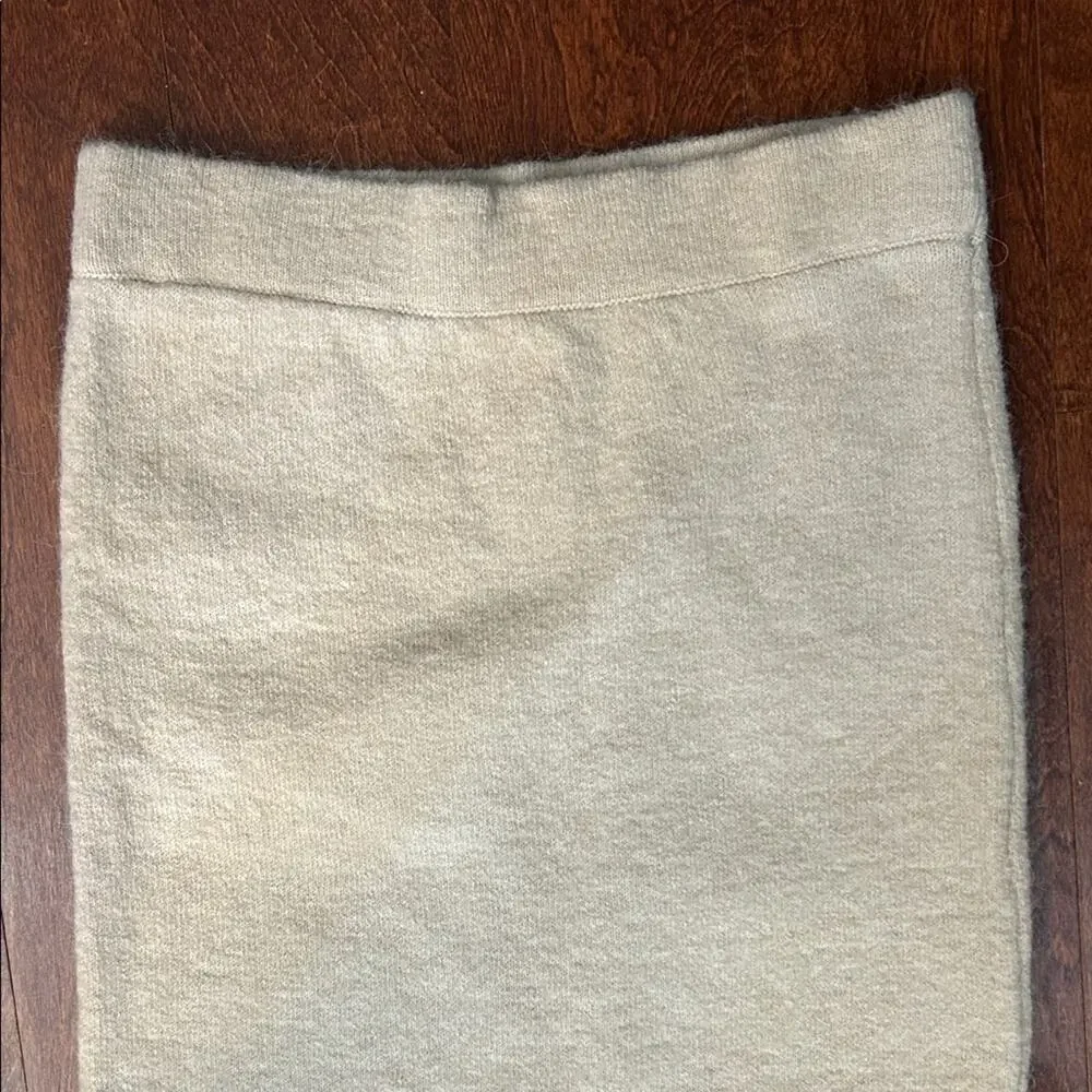 Mango Closet Staple Beige Tea Length Pencil Skirt, Wool Alpaca Blend, Size Med